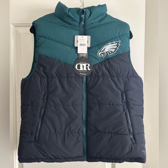 NWT Philadelphia Eagles NFL x Darius Rucker Colour Block Puffer Vest Green/Black - Picture 2 of 6